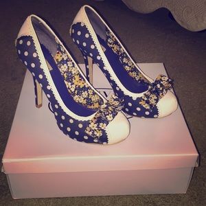 Not Rated white polka dot heels